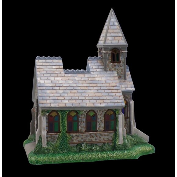 Partylite Exclusive Olde World Village #2 Stained Glass CHURCH Tealight House - Picture 4 of 8